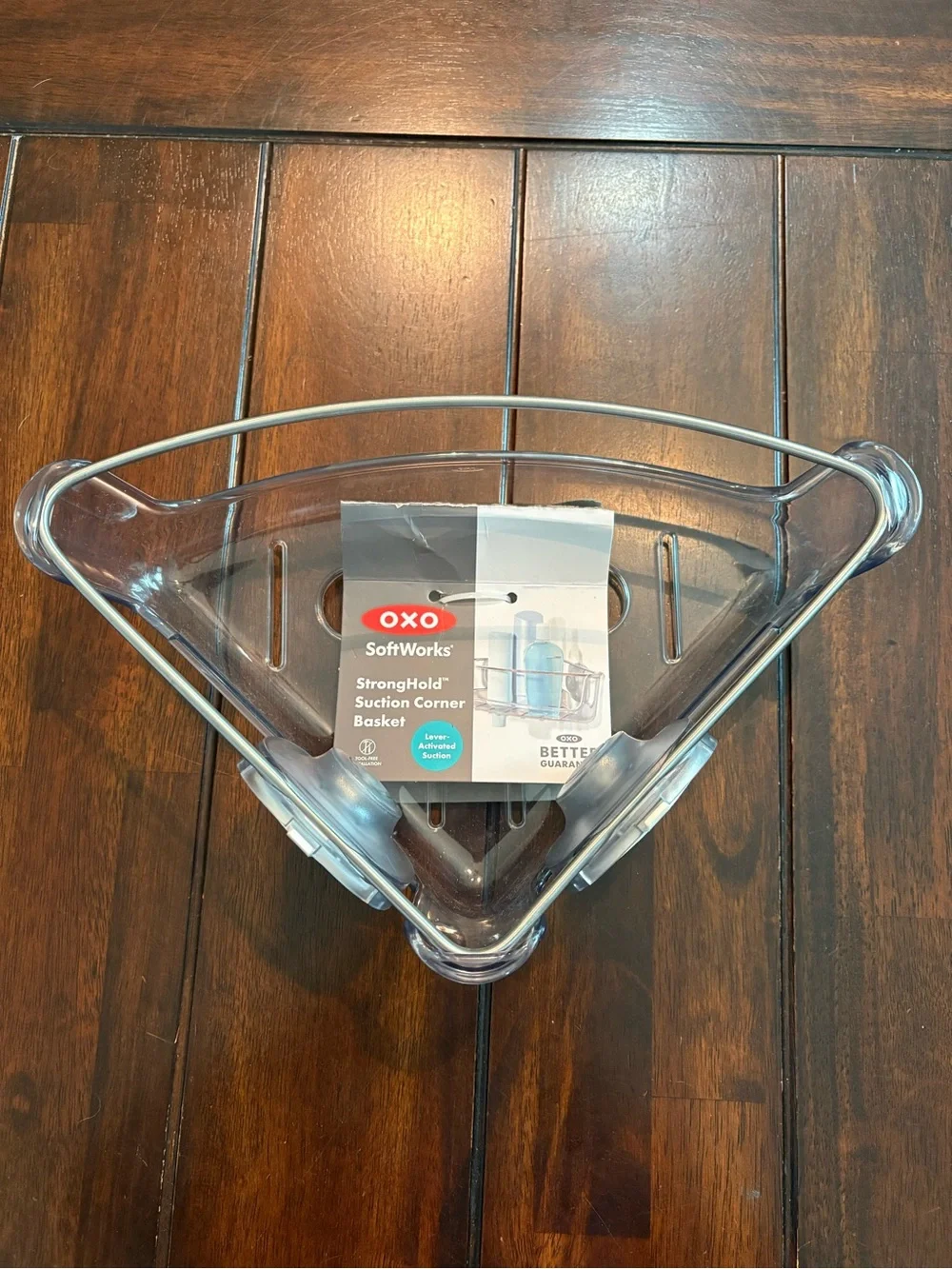 OXO Clear Corner Shower Basket with Silver Rim